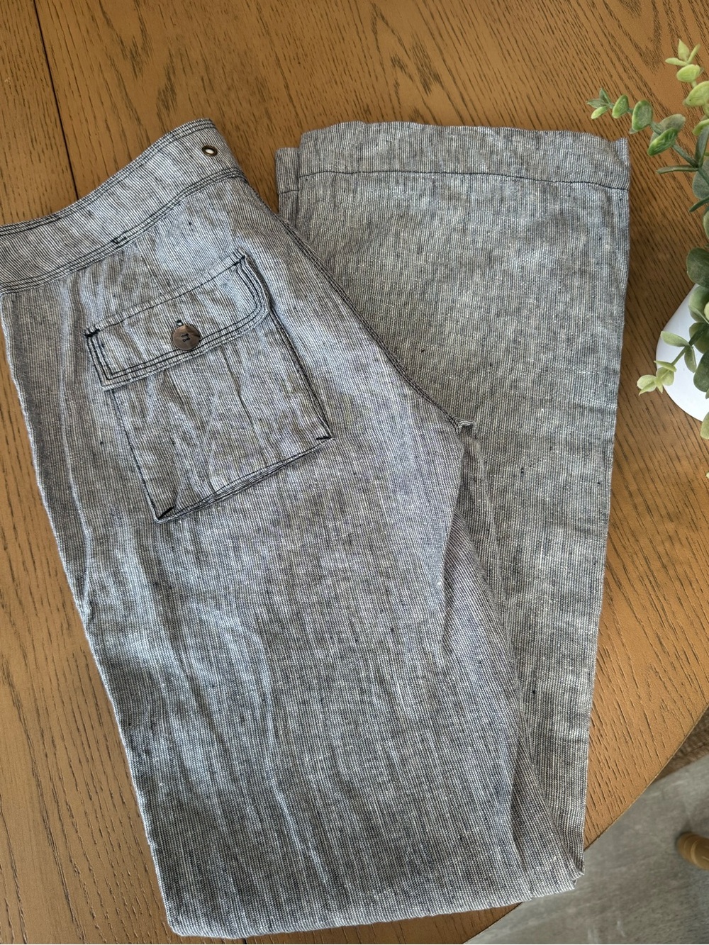 Laju 100% Linen Drawstring Pants Small Gray Wide Leg Coastal Boho